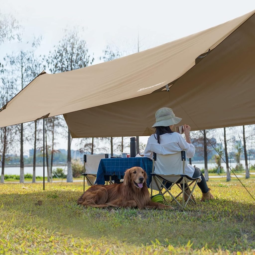 Bessport Camping Tarp, 16Ã9.8FT Tarp with 2 Poles, Lightweight Car Awning Sunshade, Portable Multifunctional Backpacking Tarp, PU 3000mm Waterproof Rain Fly Hammock Tarp for Outdoor,Traveling, Hilking